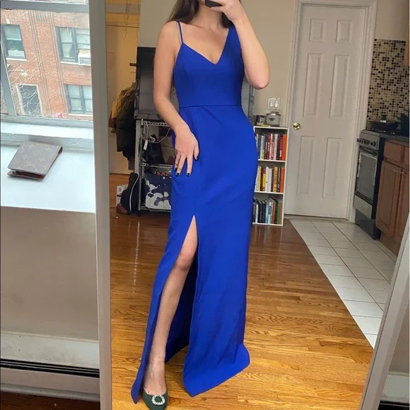 chinese dress ladies BCBGMax Azria Women's Mae V-Neck Gown, Royal Blue, Medium at Amazon Women's  Clothing store main image 0